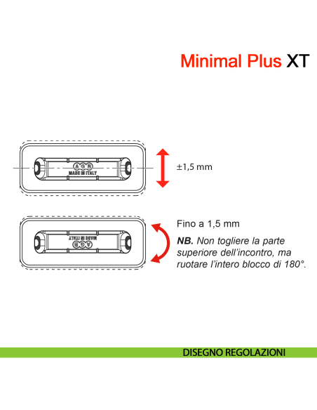 Incontro Minimal Plus XT per serratura magnetica AGB per legno - disegno regolazioni
