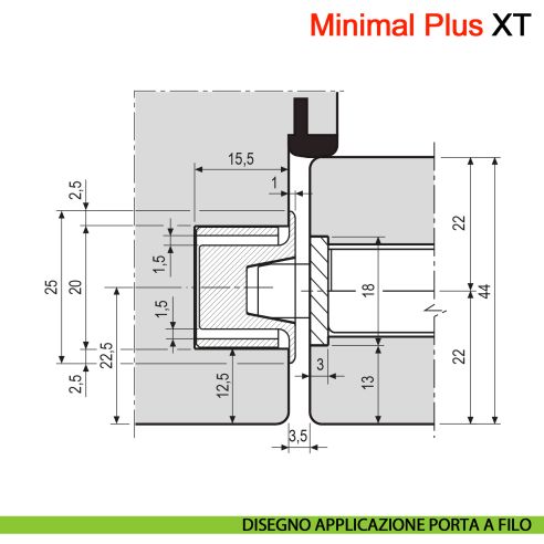 Incontro Minimal Plus XT per serratura magnetica AGB per legno - disegno porta a filo