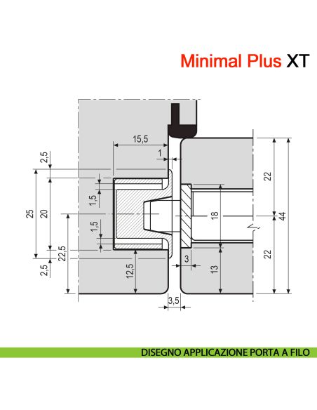 Incontro Minimal Plus XT per serratura magnetica AGB per legno - disegno porta a filo