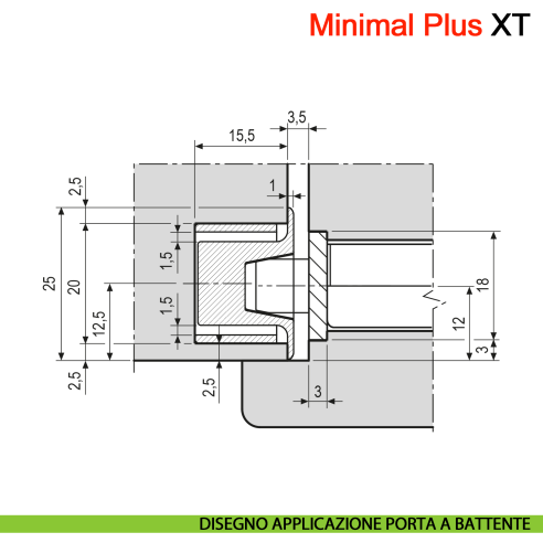 Incontro Minimal Plus XT per serratura magnetica AGB per legno - disegno porta a battente