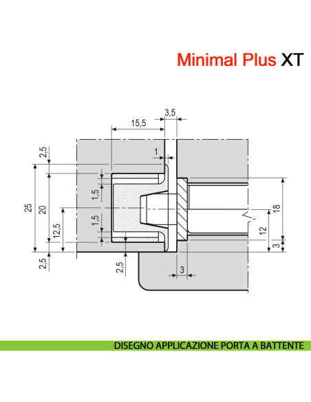 Incontro Minimal Plus XT per serratura magnetica AGB per legno - disegno porta a battente