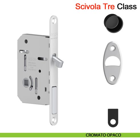 Serratura per porta scorrevole Scivola Tre Class AGB con levetta a scomparsa - cromo opaco