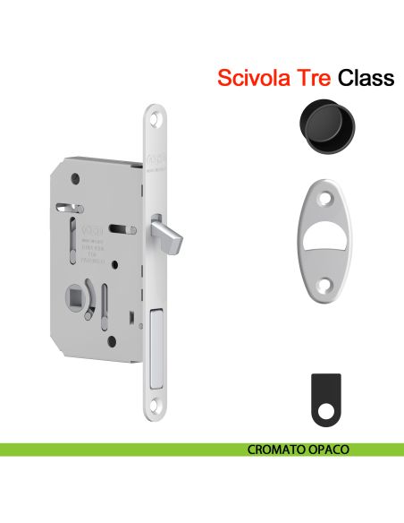 Serratura per porta scorrevole Scivola Tre Class AGB con levetta a scomparsa - cromo opaco
