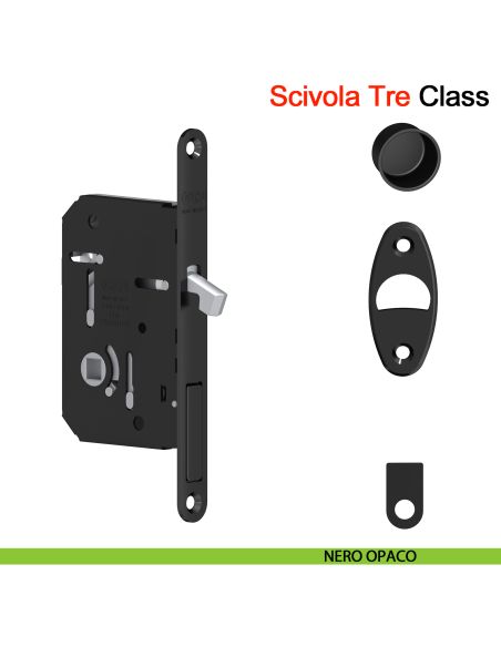 Serratura per porta scorrevole Scivola Tre Class AGB con levetta a scomparsa - nero opaco