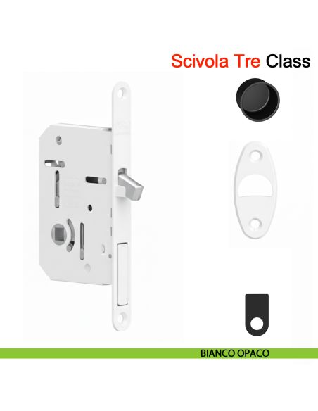 Serratura per porta scorrevole Scivola Tre Class AGB con levetta a scomparsa - bianco opaco