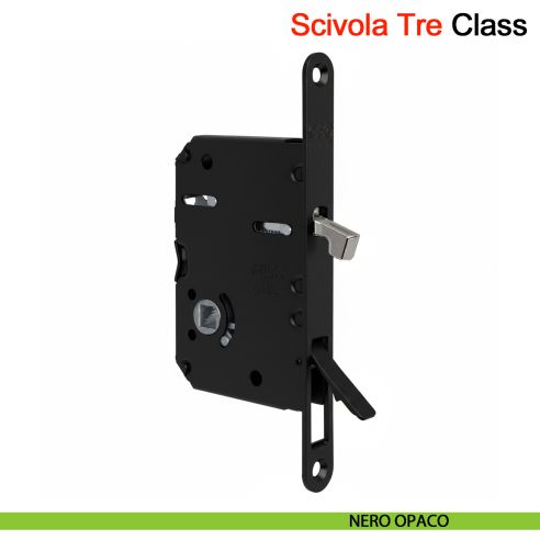Serratura per porta scorrevole Scivola Tre Class AGB con levetta a scomparsa - nero opaco