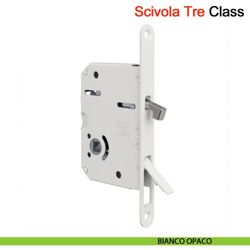 Serratura per porta scorrevole Scivola Tre Class AGB con levetta a scomparsa - bianco opaco