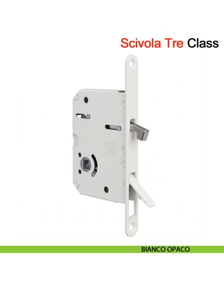 Serratura per porta scorrevole Scivola Tre Class AGB con levetta a scomparsa - bianco opaco