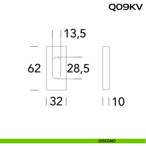 Bocchetta coprivite foro cilindro rettangolare Q09 KV Reguitti Inox - DISEGNO