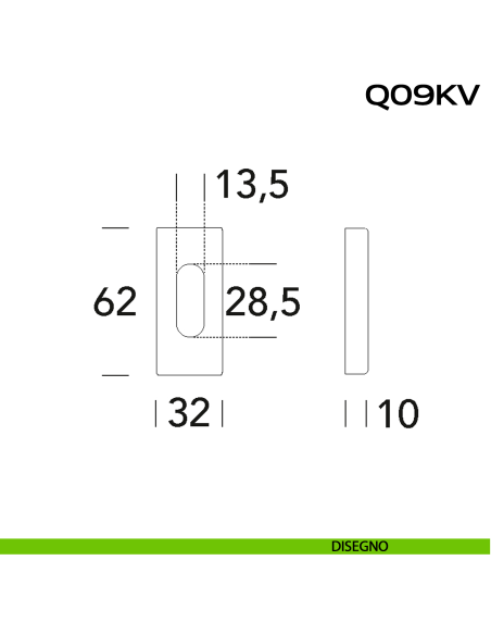 Bocchetta coprivite foro cilindro rettangolare Q09 KV Reguitti Inox - DISEGNO