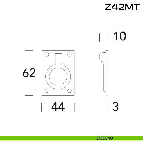 Maniglia incasso con anello in acciaio 62x42 mm Z42 MT Reguitti Inox disegno