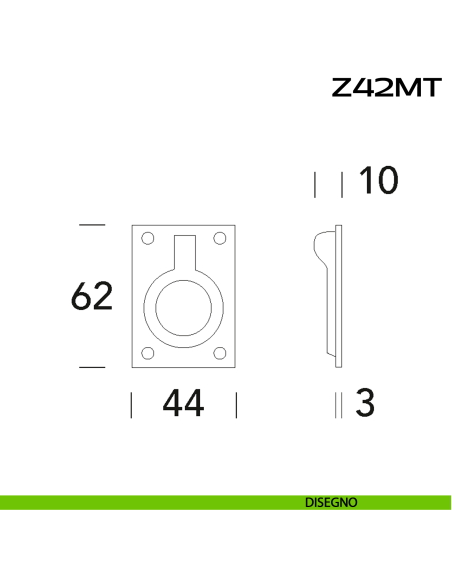 Maniglia incasso con anello in acciaio 62x42 mm Z42 MT Reguitti Inox disegno