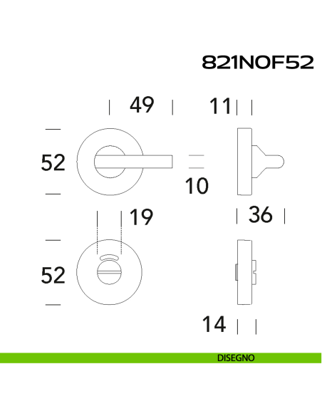 Chiusura per bagno libero occupato a leva 821 Reguitti Inox disegno