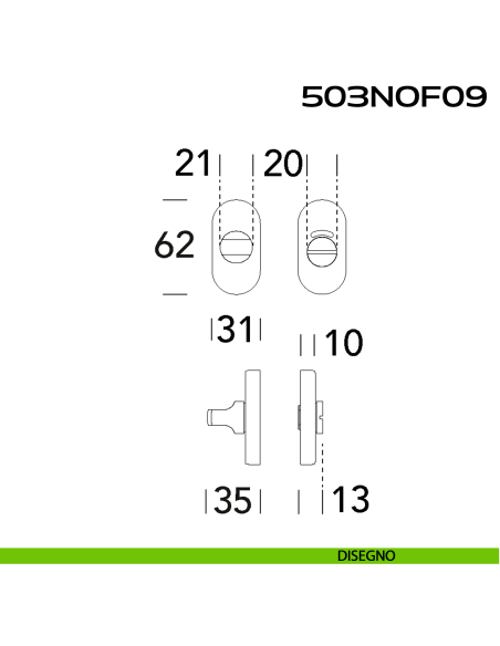 Nottolino WC libero occupato con rosetta ovale 503 Reguitti Inox disegno
