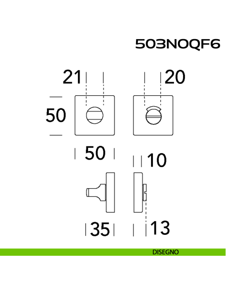 Nottolino WC libero occupato rosetta quadrata 503 Reguitti Inox disegno