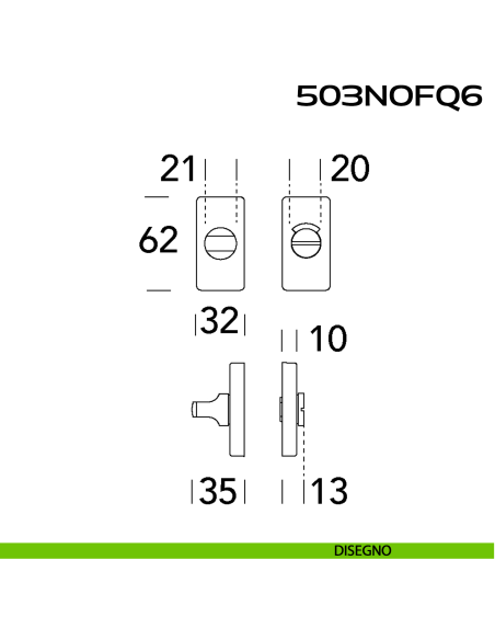 Nottolino WC libero occupato rosetta rettangolare 503 Reguitti Inox disegno