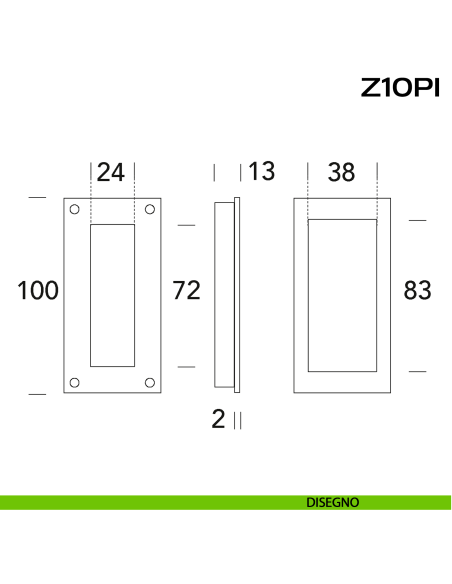 Placca incasso rettangolare cieca in acciaio Z10 PI Reguitti Inox disegno