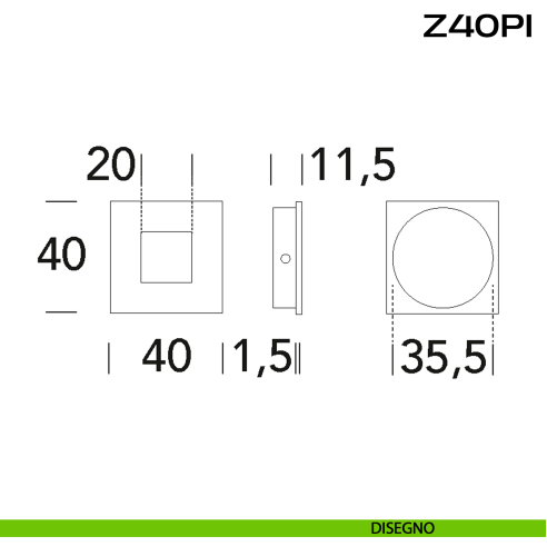 Maniglia quadrata incasso in acciaio 40x40 mm Z40 PI Reguitti Inox disegno