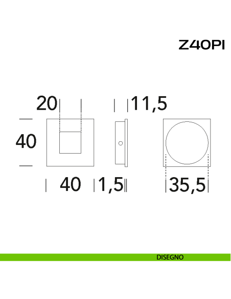Maniglia quadrata incasso in acciaio 40x40 mm Z40 PI Reguitti Inox disegno