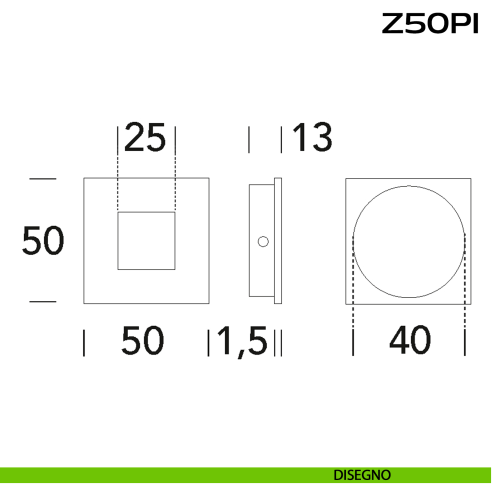 Maniglia quadra da incasso in acciaio 50x50 mm Z50 PI Reguitti Inox disegno