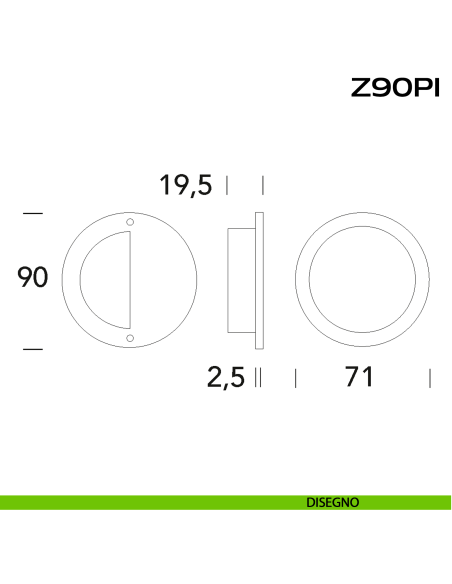Maniglia incasso tonda in acciaio diametro 90 mm Z90 PI Reguitti Inox disegno