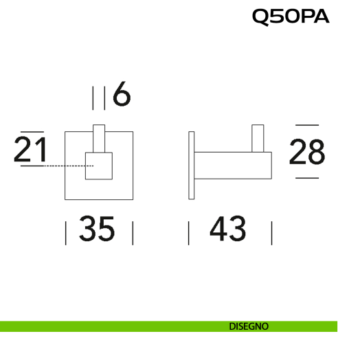 Appendiabiti quadrato a muro in acciaio Q50 PA Reguitti Inox disegno