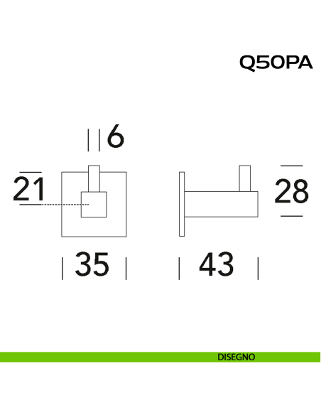 Appendiabiti quadrato a muro in acciaio Q50 PA Reguitti Inox disegno