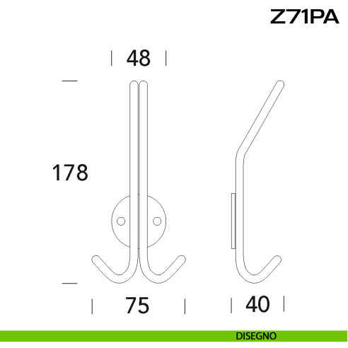 Portabiti doppio con gancio superiore in acciaio Z71 PA Reguitti Inox disegno