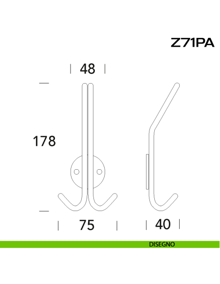 Portabiti doppio con gancio superiore in acciaio Z71 PA Reguitti Inox disegno
