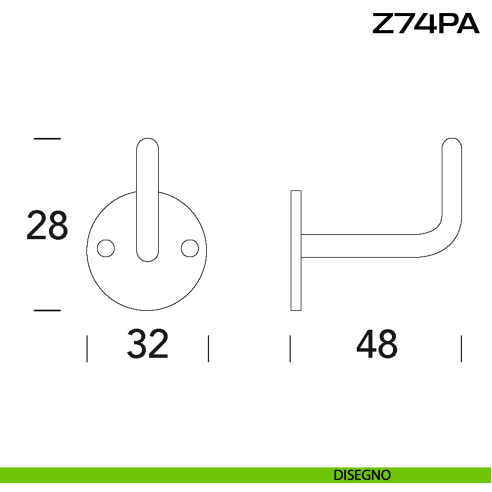 Gancio appendiabiti tondo a muro in acciaio Z74 PA Reguitti Inox disegno