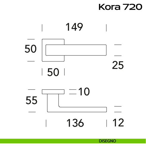 Maniglia in alluminio per porta Kora 720 Reguitti disegno