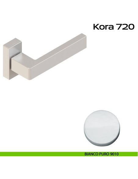 Maniglia in alluminio per porta Kora 720 Reguitti con rosetta rettangolare bianco