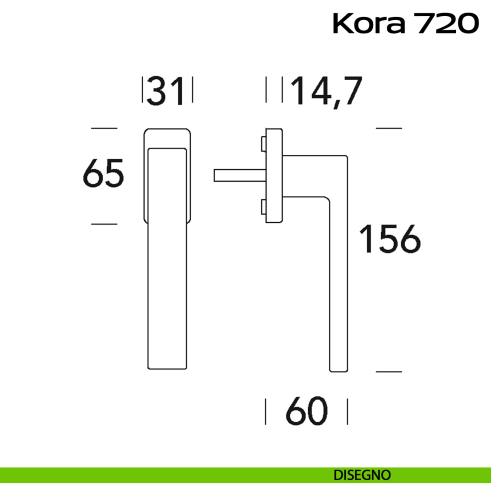 Maniglia in alluminio per finestra DK Kora 720 Reguitti disegno