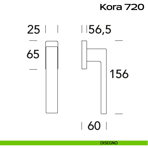 Maniglia in alluminio per finestra DK con rosetta stretta Kora 720 Reguitti disegno