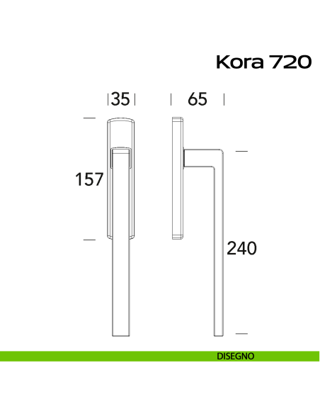 Maniglione per alzante scorrevole singolo cieco senza nicchia Kora 720 Reguitti disegno