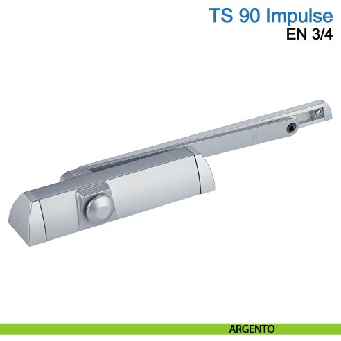 Chiudiporta aereo Dormakaba TS 90 Impulse forza EN 3-4 con braccio a slitta - argento