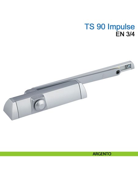 Chiudiporta aereo Dormakaba TS 90 Impulse forza EN 3-4 con braccio a slitta - argento