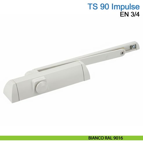 Chiudiporta aereo Dormakaba TS 90 Impulse forza EN 3-4 con braccio a slitta - bianco