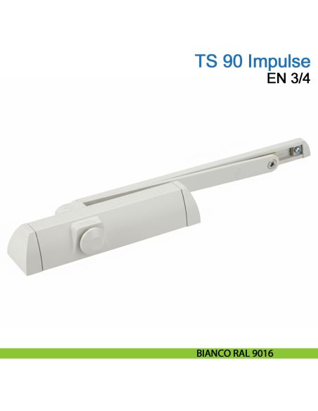 Chiudiporta aereo Dormakaba TS 90 Impulse forza EN 3-4 con braccio a slitta - bianco