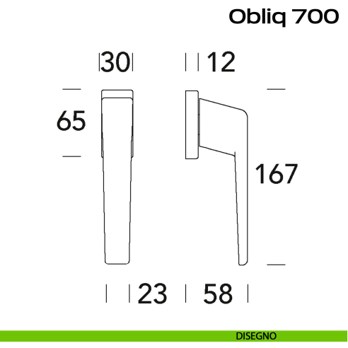 Maniglia per finestra martellina Obliq Reguitti disegno