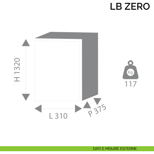 Cassaforte a mobile Bordogna LB Zero 11/C con chiave - dimensioni esterne