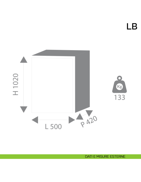 Cassaforte a mobile Bordogna LB 7/TC con combinazione meccanica e chiave - dimensioni esterne