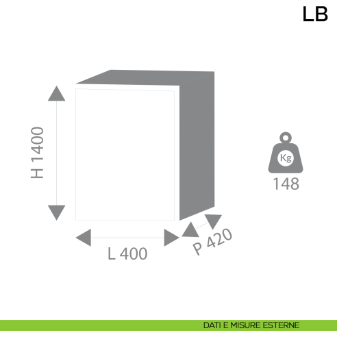 Cassaforte a mobile Bordogna LB 12/TC con combinazione meccanica e chiave - dimensioni esterne