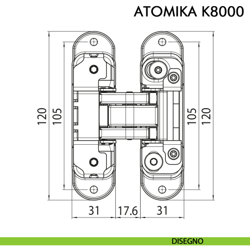 Cerniera a scomparsa in acciaio per porta Koblenz Atomika K8000 - disegno