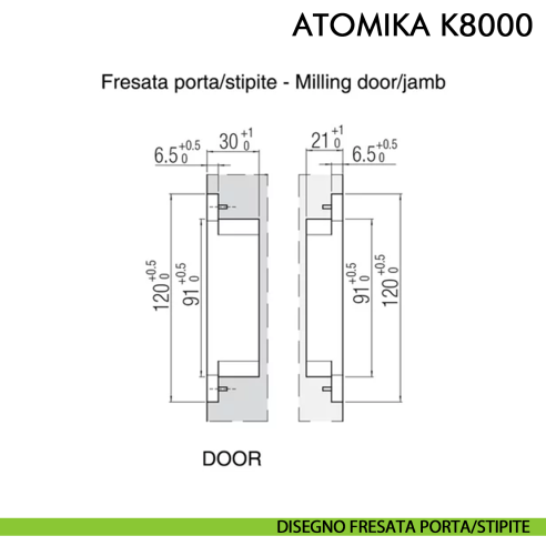 Cerniera a scomparsa in acciaio per porta Koblenz Atomika K8000 - disegno fresata porte-stipite