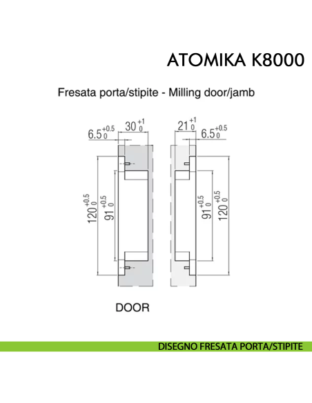 Cerniera a scomparsa in acciaio per porta Koblenz Atomika K8000 - disegno fresata porte-stipite
