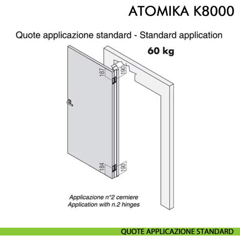 Cerniera a scomparsa in acciaio per porta Koblenz Atomika K8000 - disegno quote applicazione standard
