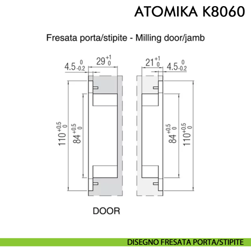Cerniera a scomparsa regolabile per porta Koblenz Atomika Slim K8060 - disegno fresata porte-stipite