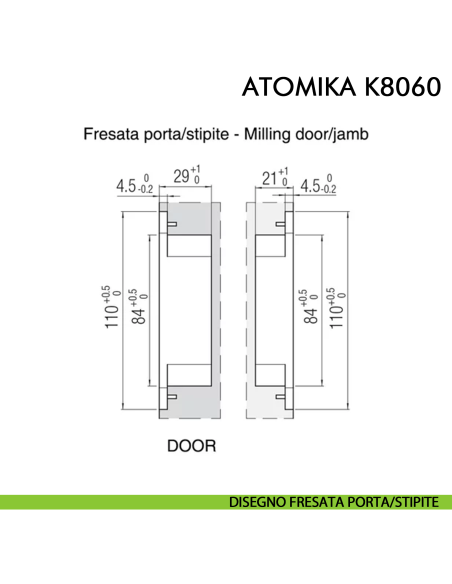 Cerniera a scomparsa regolabile per porta Koblenz Atomika Slim K8060 - disegno fresata porte-stipite