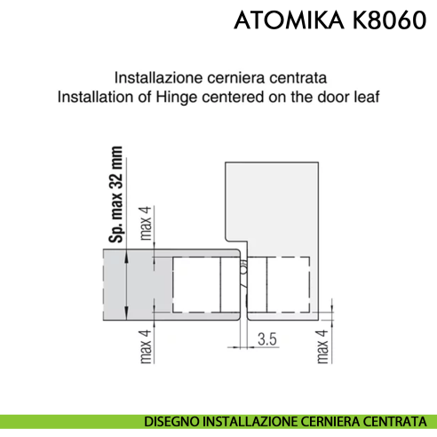 Cerniera a scomparsa regolabile per porta Koblenz Atomika Slim K8060 - disegno installazione cerniera centrale